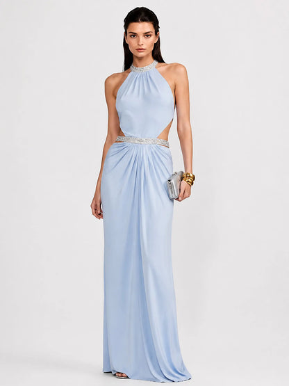 Anika Sheer Mesh Rhinestone Maxi Dress
