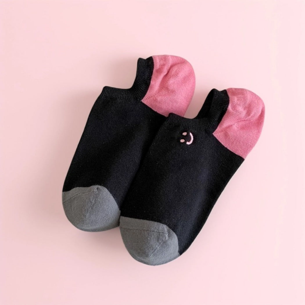 Rufia - Summer Color-Block Embroidered Smiley Ankle Socks