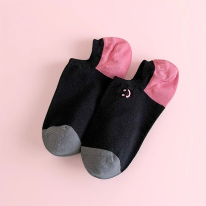 Rufia - Summer Color-Block Embroidered Smiley Ankle Socks