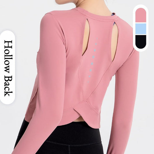 Sports Yoga Wear Women'S Loose Slimming Blouse And Quick-Drying Sportswear Solid Color Long-Sleeved Yoga Wear With Hollow Back