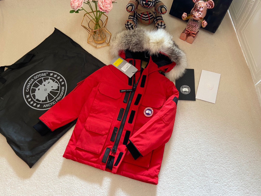 Canada Goose Children Jacket Wolf Fur Red Polyester Cotton