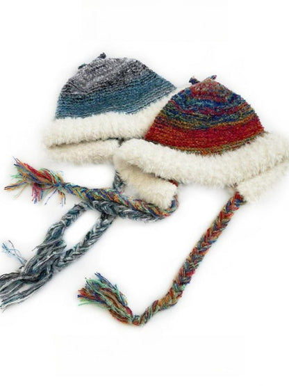 Haila - Rainbow Colorblock Knit Earflap Beanie