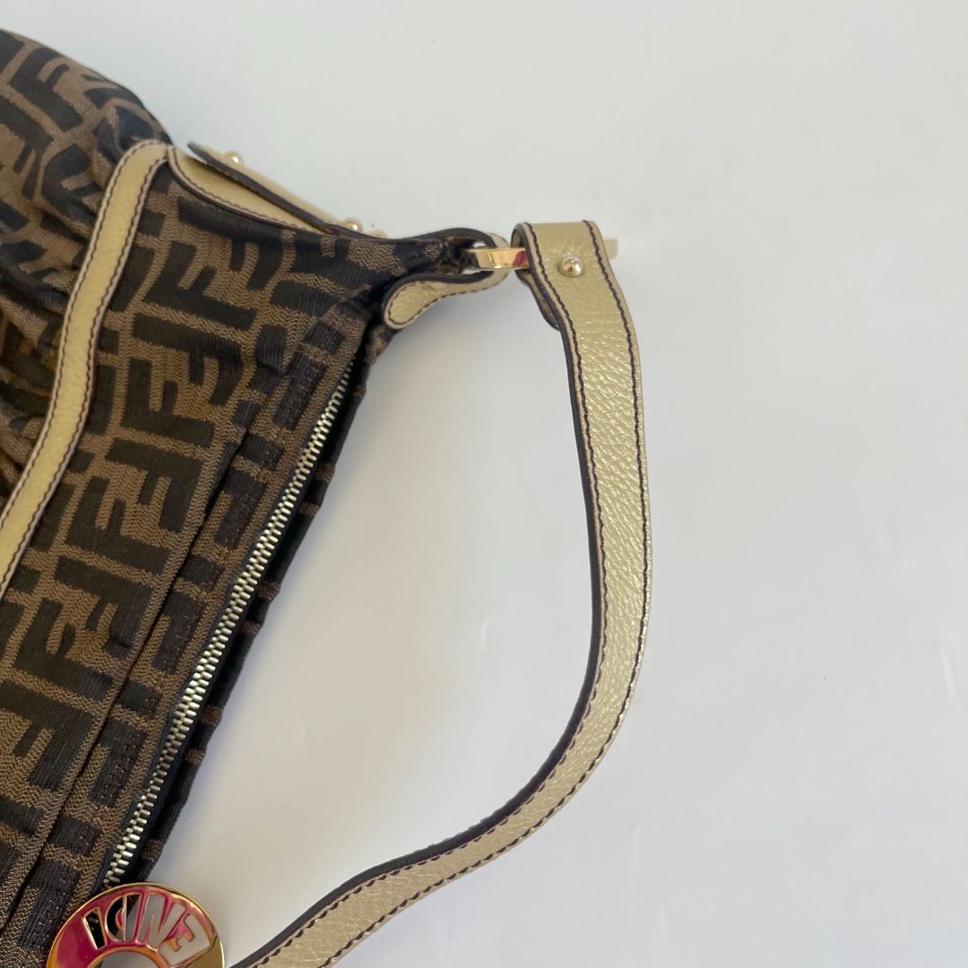 Fendi Zucca Chef Hobo with gold leather trim