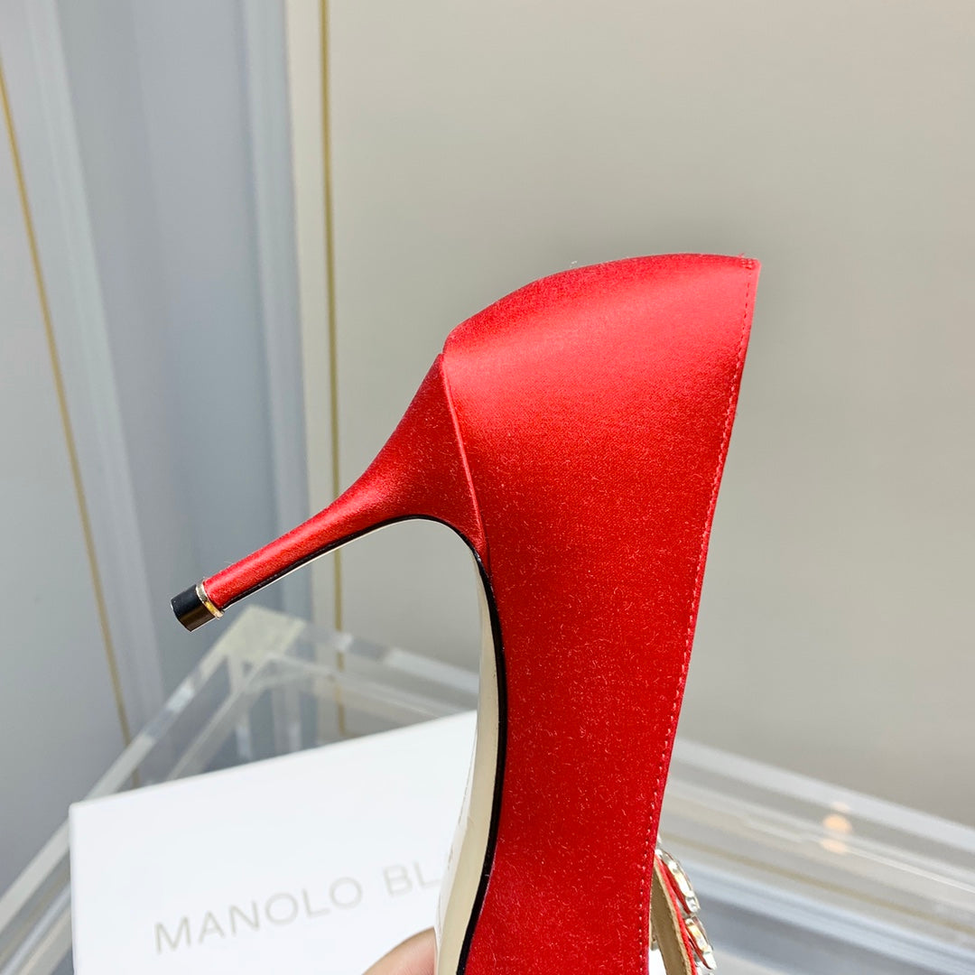 Manolo Women's Nadira Pumps 70 Light Red Satin