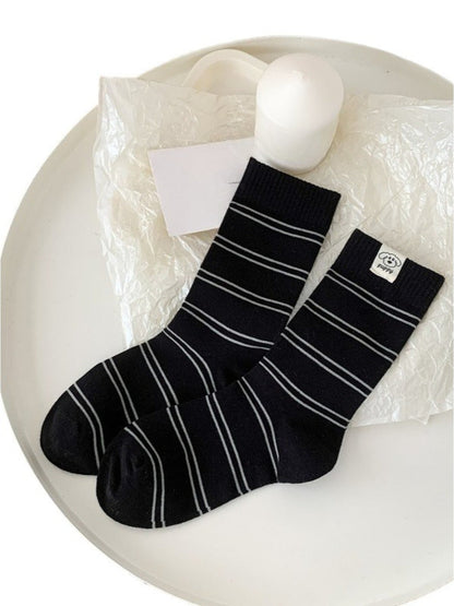 Rufia - Striped Puppy Mid-calf Socks - Cute &amp; Stylish