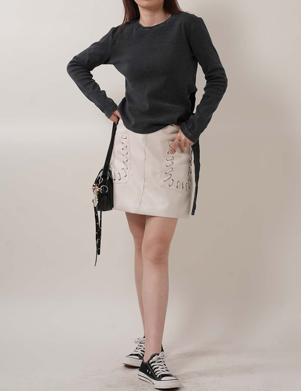 Simple Leather High Waist Mini Skirt