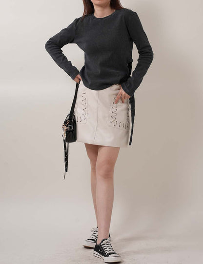 Simple Leather High Waist Mini Skirt