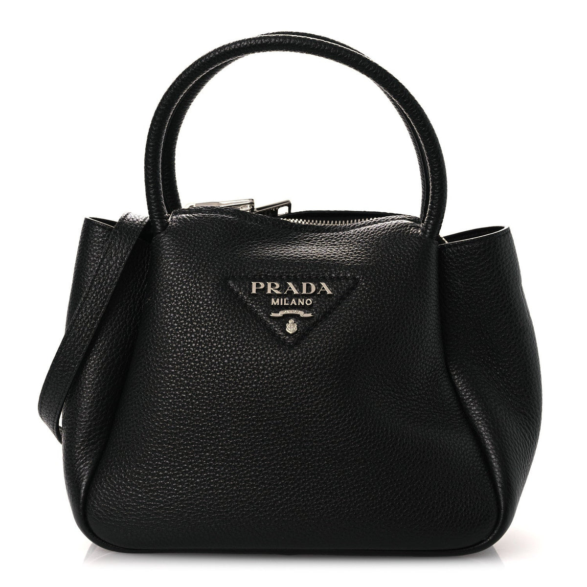 Vitello Daino Soft Mini Zippered Top Handle Bag Black