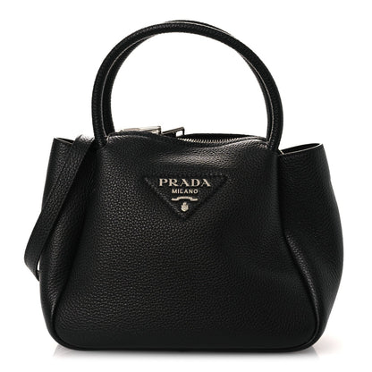 Vitello Daino Soft Mini Zippered Top Handle Bag Black