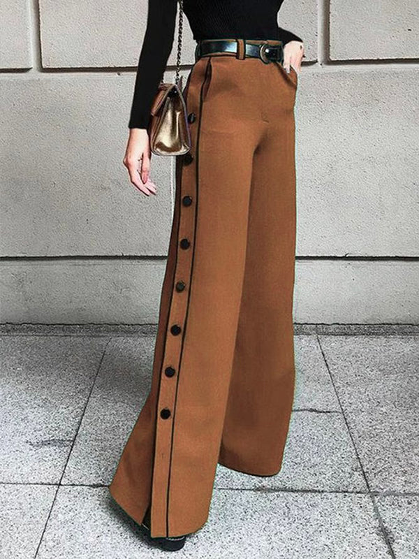 High Waisted Loose Buttoned Pockets Pants Trousers