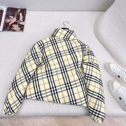 Burberry 25 Plaid Stand Collar Down Jacket Light Yellow Polyester