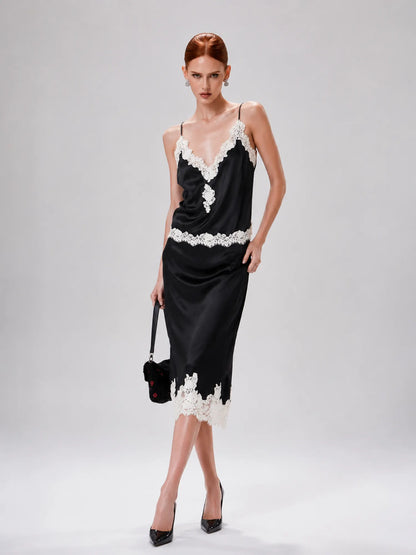 Emmeline Lace and Satin Panel Midi Set