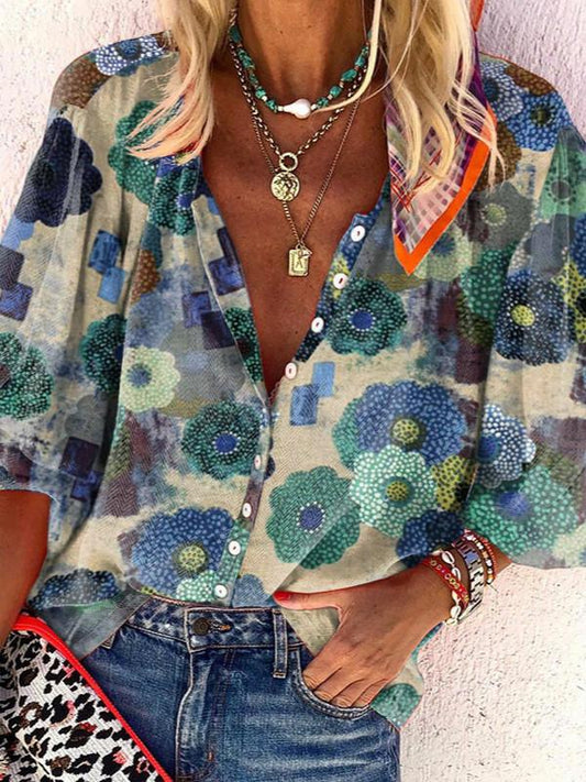 Women'S Lapel Print Shirt