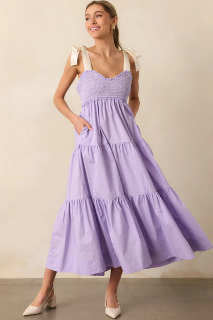 The Felicity Lavender Cotton Midi Dress