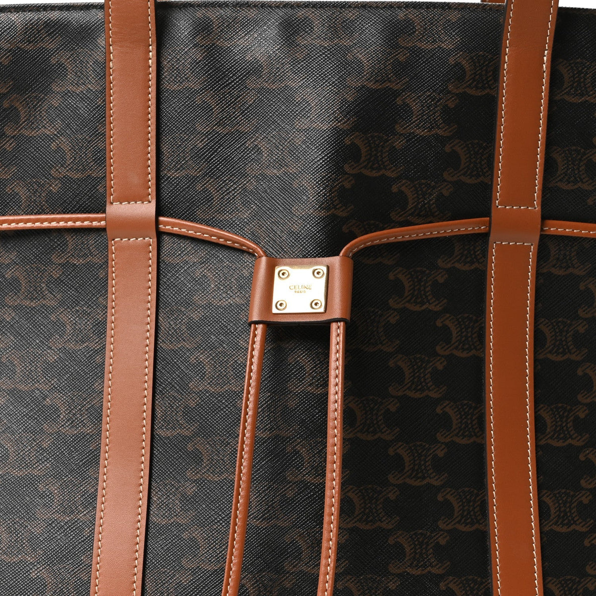 Triomphe Canvas Calfskin Cabas Drawstring Tan