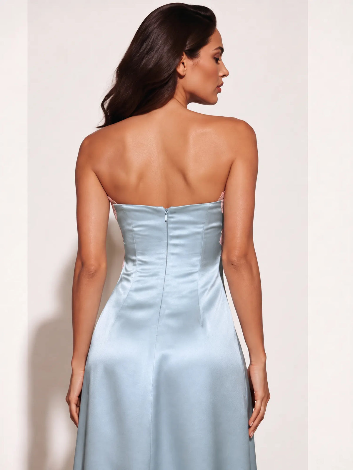 Anastasia Color-Block Lace Strapless Midi Dress