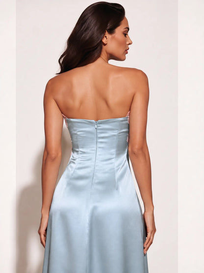 Anastasia Color-Block Lace Strapless Midi Dress