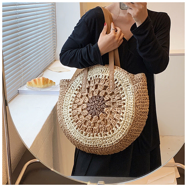 Crochet Market Bag Color Contrast Patchwork Woven Bag