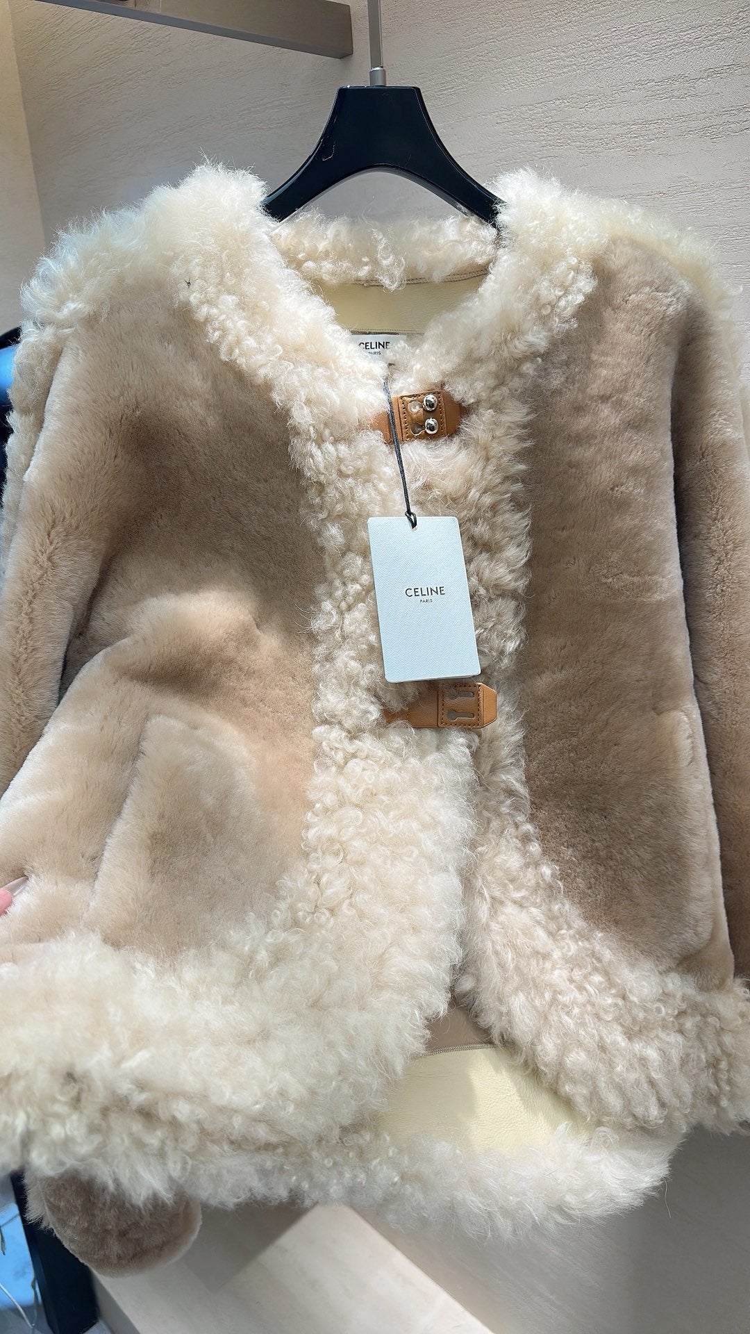 CELINE Shearling Brown Coat with Wool Trim 333327