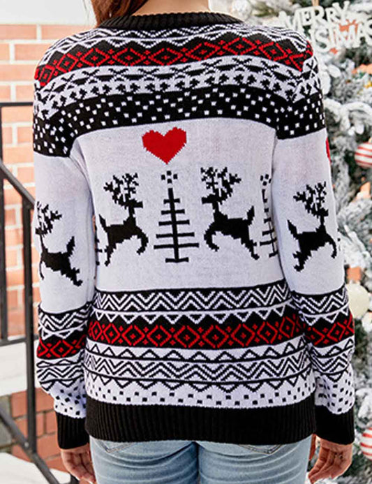 Simple Jacquard Knit Slouchy Christmas Sweater