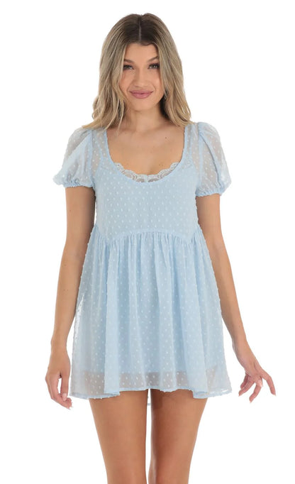 Dotted Lace Two Piece Dress Set in Blue
