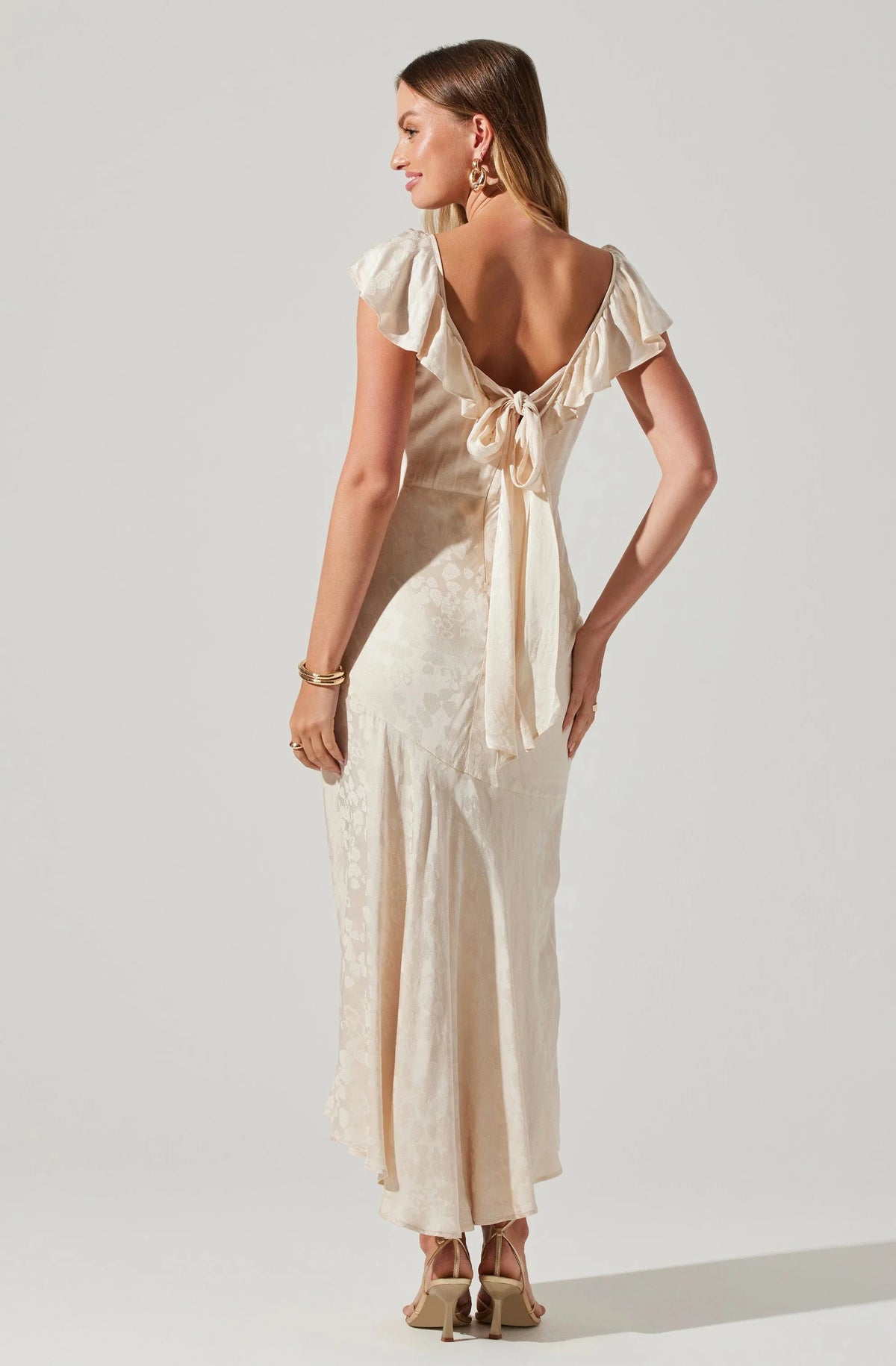 Freesia Jacquard Print Ruffle Midi Dress