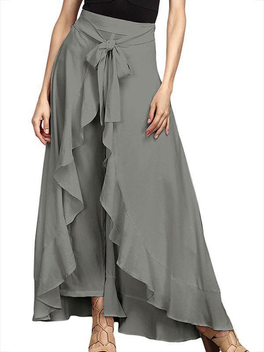 Solid Color Irregular High Waist Maxi Skirt