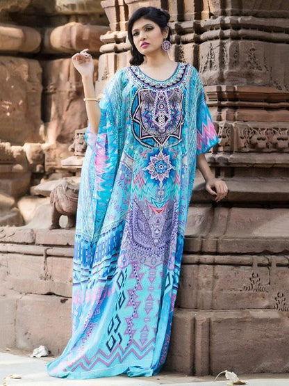 Casual Loose Boho Round-Neck Beach Maxi Dress Cover-Ups