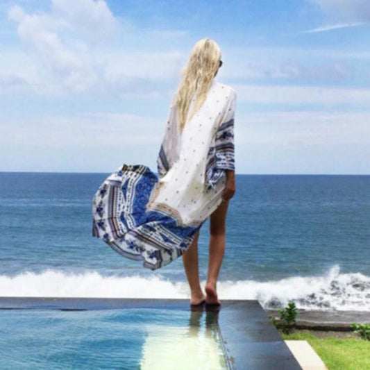 Print Chiffon Swimwear Beach Long Bikini Cover Up