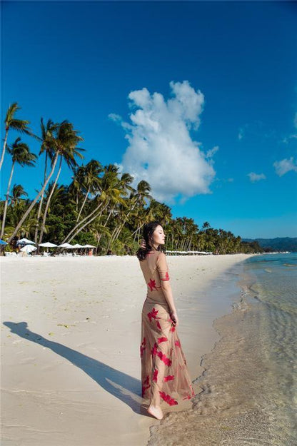 Fairy Embroidery Large Flower Skirt To Mop Dress Skirt Seaside Holiday Swimsuit Knitz