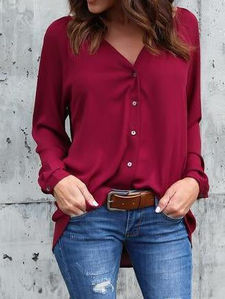 4 Colors V-Neck Long Sleeve Solid Color Women Shirt Cardigan