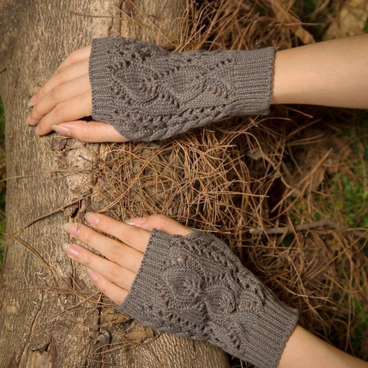 Half Refers To The Warm Knit Typing Women S Thick Wool Half Palm Gloves - 2