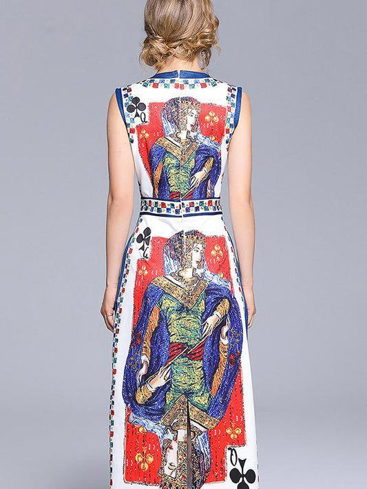 New Stylish Slim Fit Split Hem Poker Printing Vest Dress
