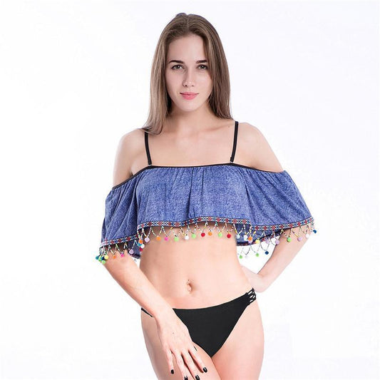 Denim Style Tassels Sexy Bikini Top
