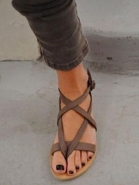 Solid Color Crossover Strap Flat Heel Shoes