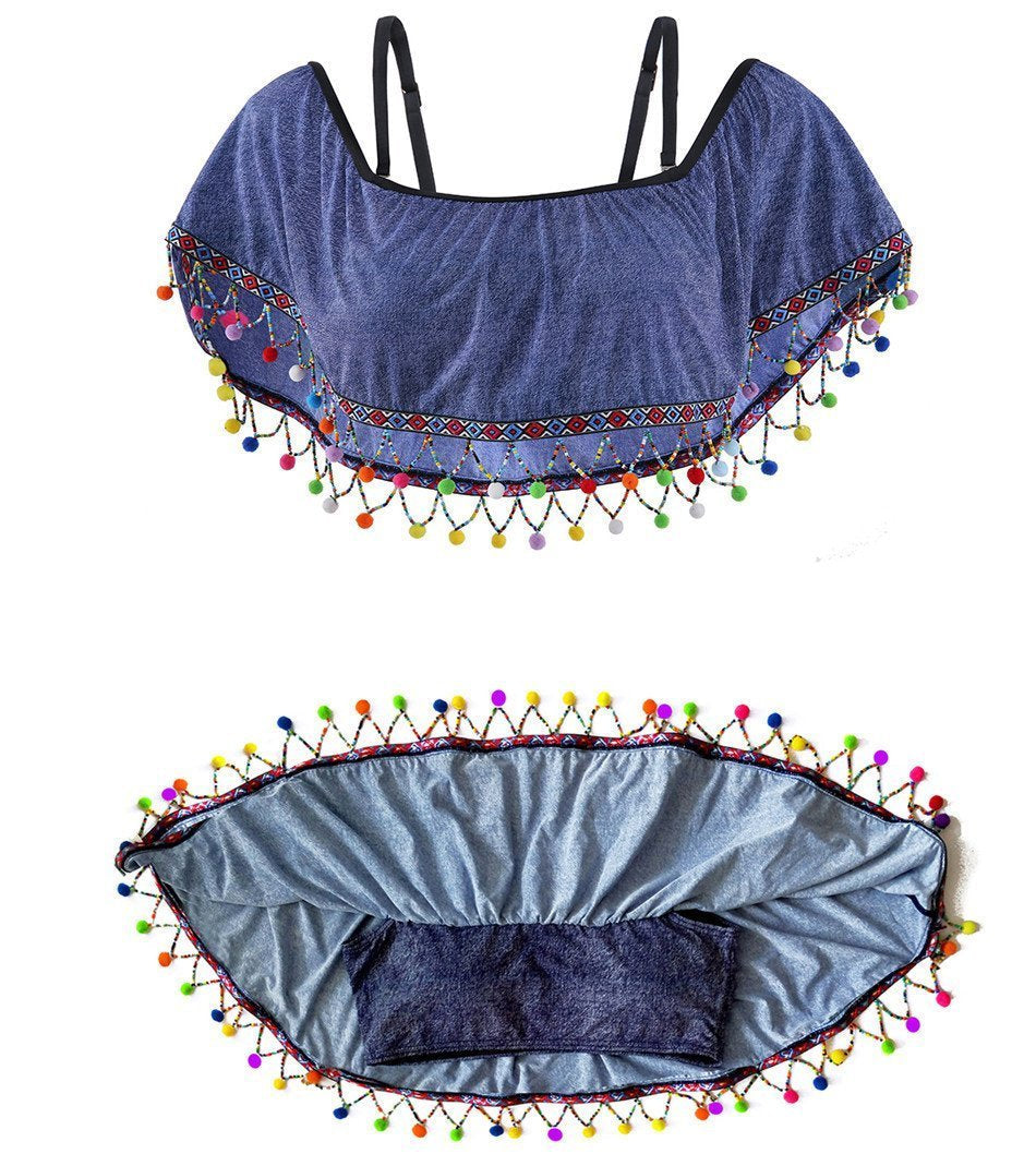 Denim Style Tassels Sexy Bikini Top