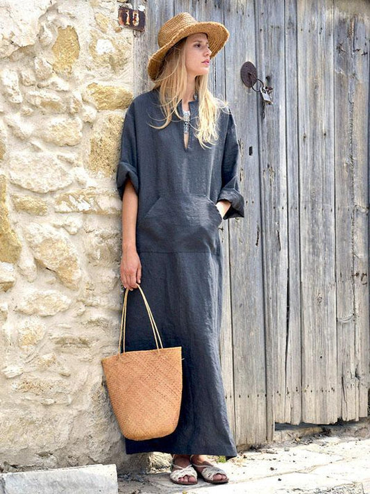 Solid Color Side Split Maxi Long Dress