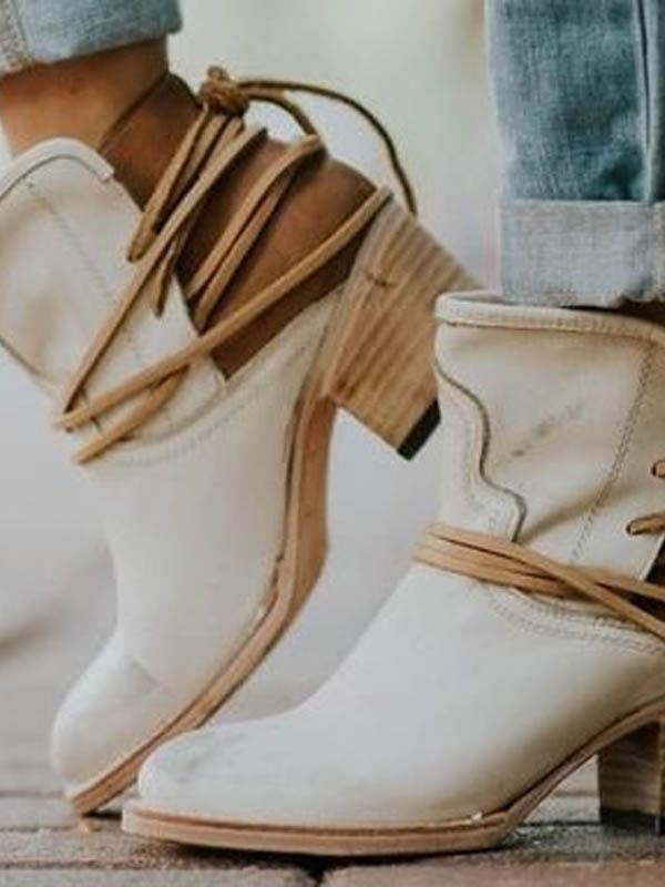 Casual Lace-Up Low Square Heel Knight Shorts Boots