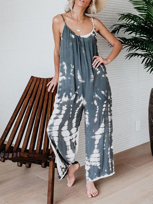 Casual Tie-Dye Holiday Jumpsuit Spaghetti-Strap Romper