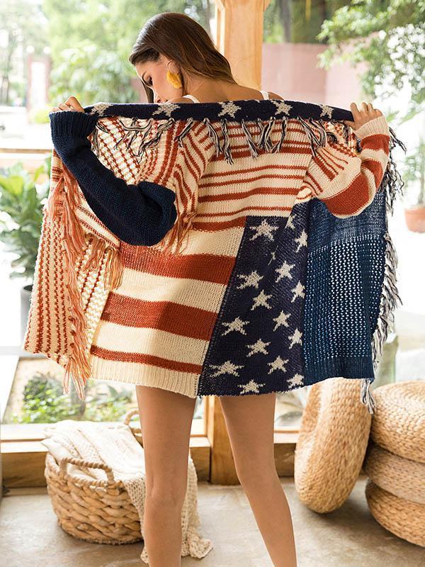 Knit Tassel Long Sleeve Cardigan Tops