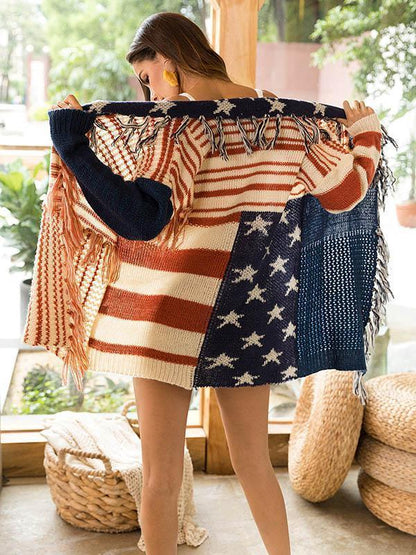 Knit Tassel Long Sleeve Cardigan Tops