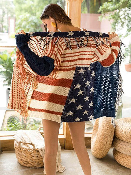 Knit Tassel Long Sleeve Cardigan Tops