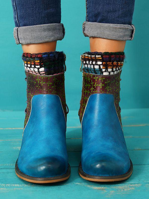 National Wind Round Toe Ankle Heels Shoes Mid-Heel Boots