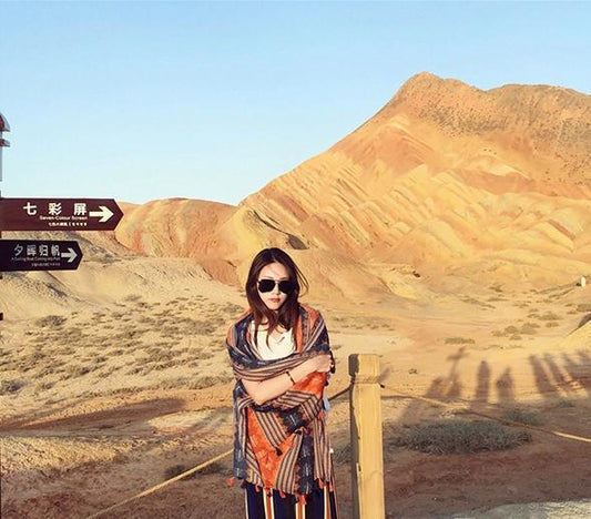 Autumn And Winter New Bohemian Retro Art Stripe Tassel Soft Cotton Scarf Shawl