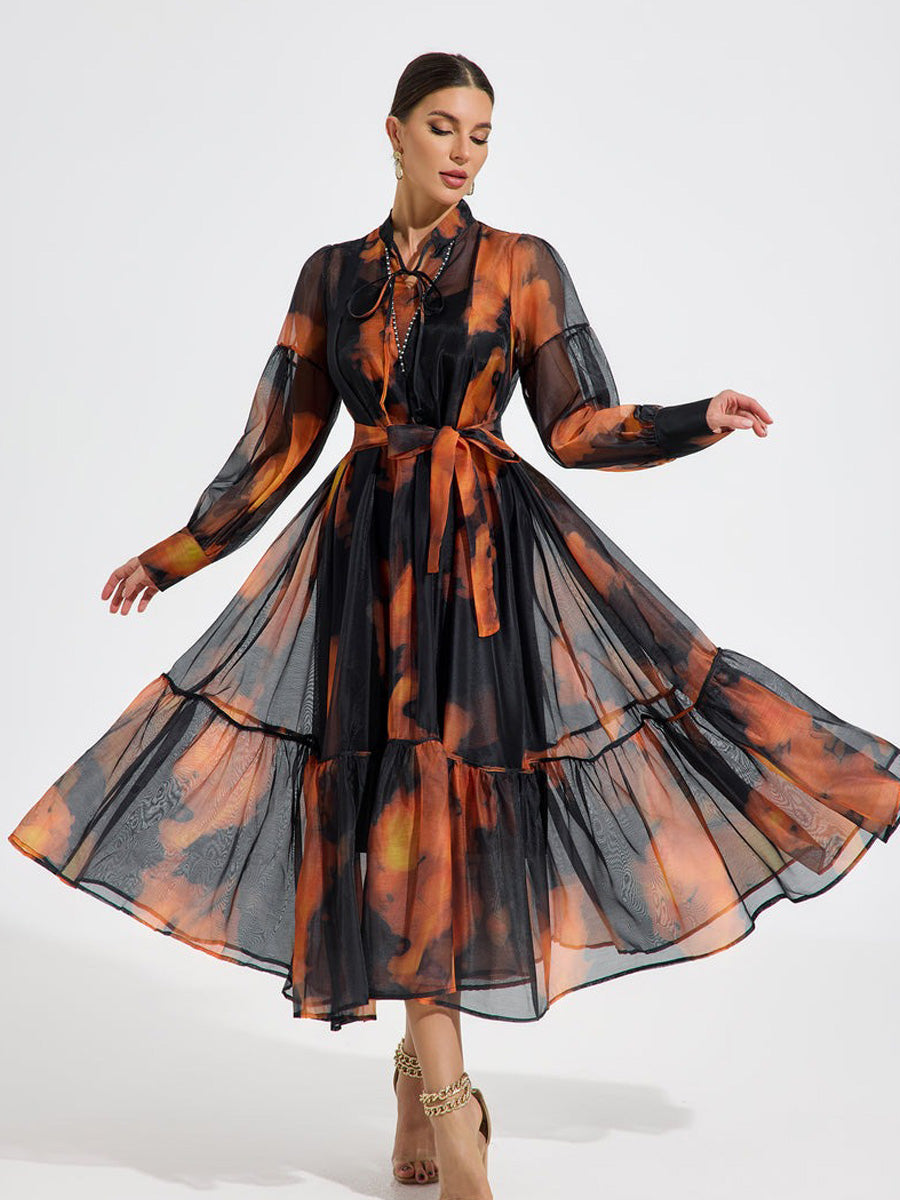 Greta Ember Glow Chiffon Maxi Dress