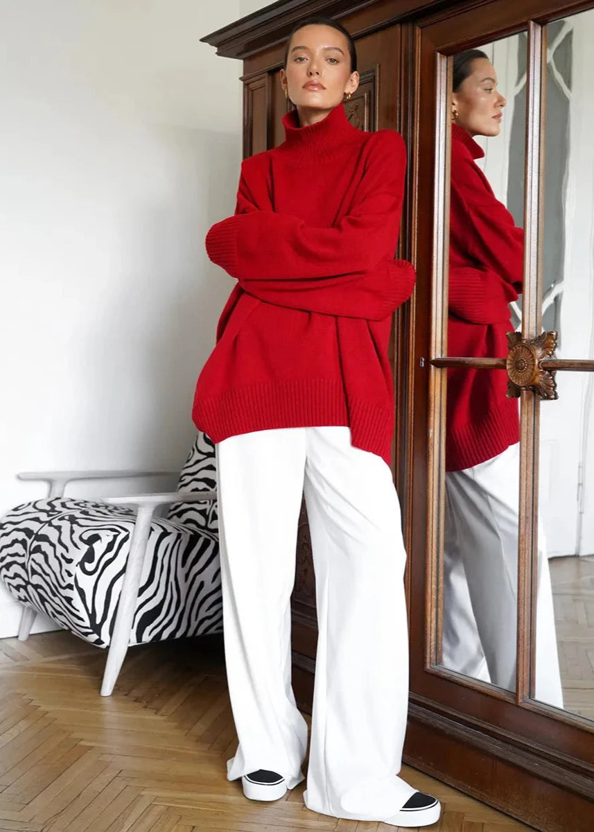 Loose Fit Cotton Knit Turtleneck Sweater