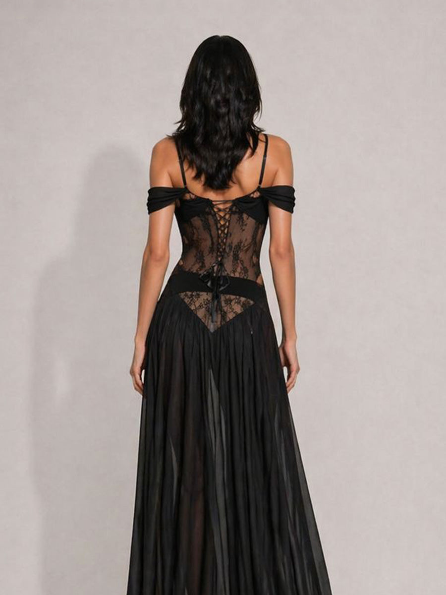 Abrianna Off-Shoulder Lace Cutout Maxi Dress