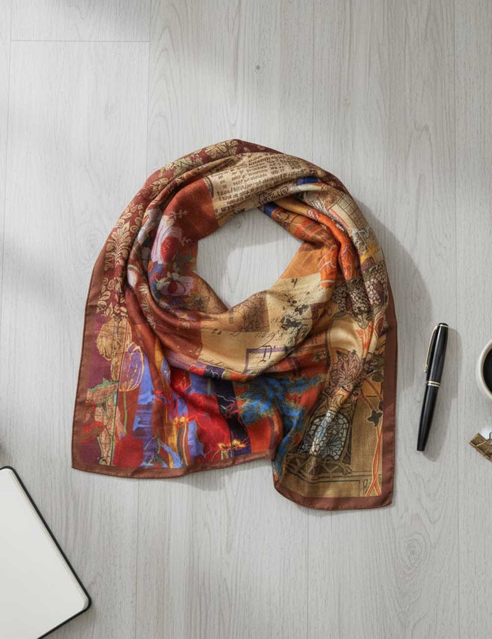 Vintage Collage Print Silk Square Scarf