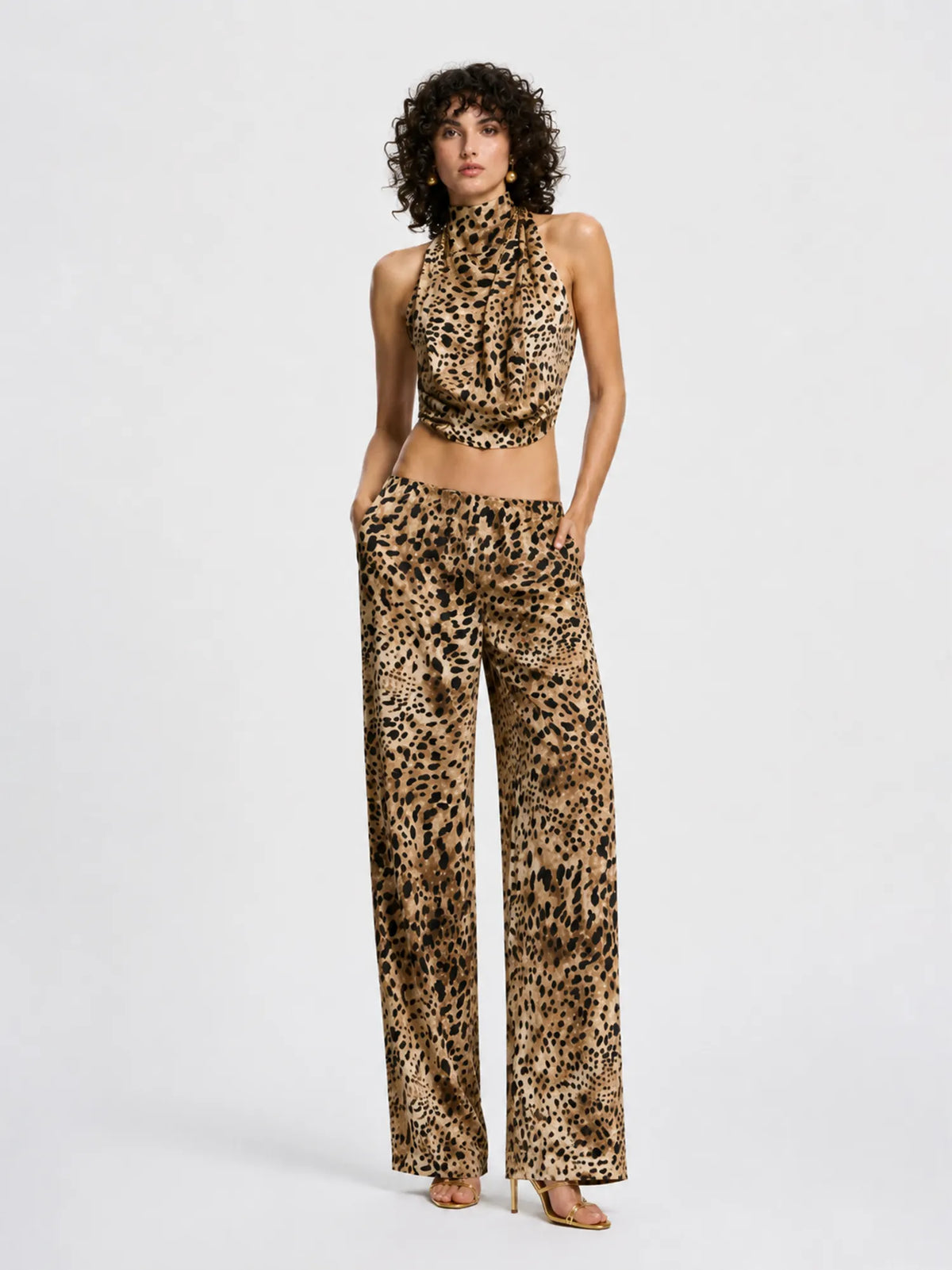 Rosamund Leopard-print Halter Top and Pants Set