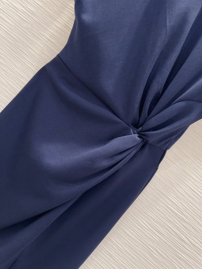 Celine 25 Twisted Waist Dress Navy Blue Cotton